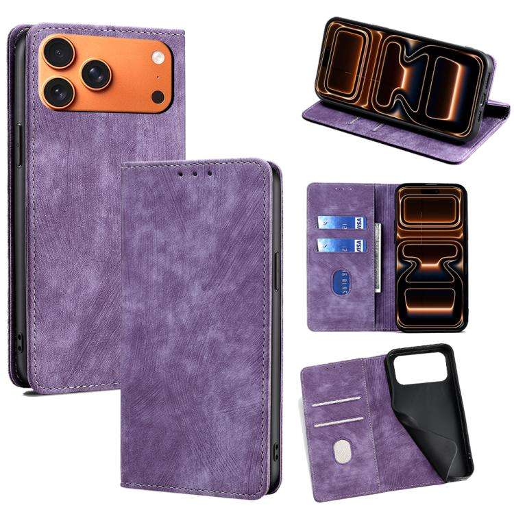RFID Anti-theft Brush Magnetic Leather Phone Case, For iPhone 18 Pro / 17 Pro, For iPhone 18 Pro ...