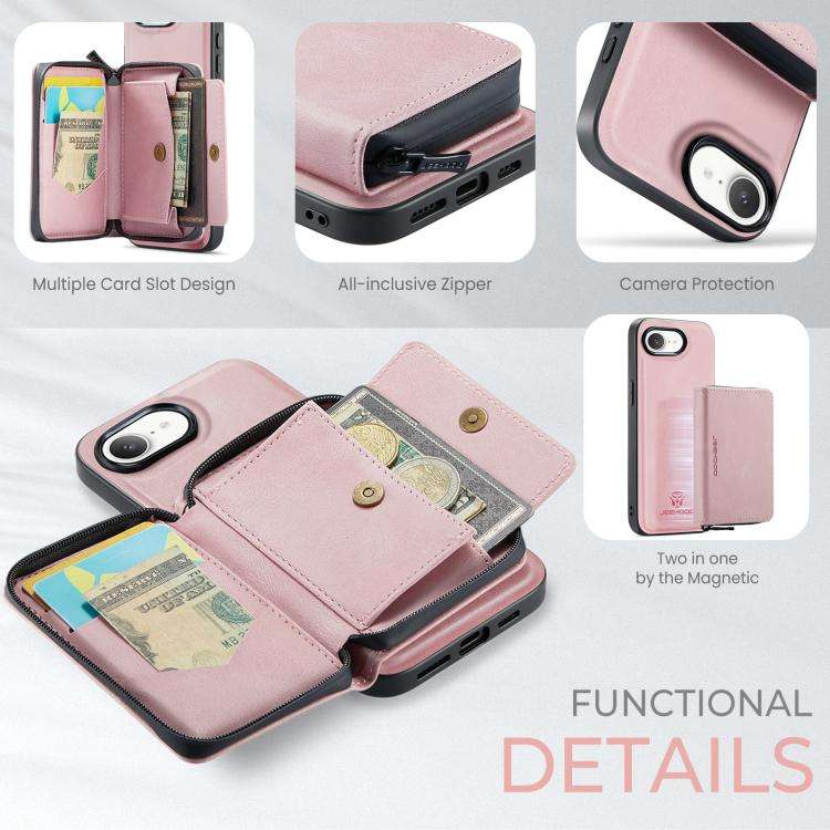 JEEHOOD J02 Magnetic Zipper Horizontal Flip Leather Phone Case, For iPhone 17e / 16e, For iPhone ...