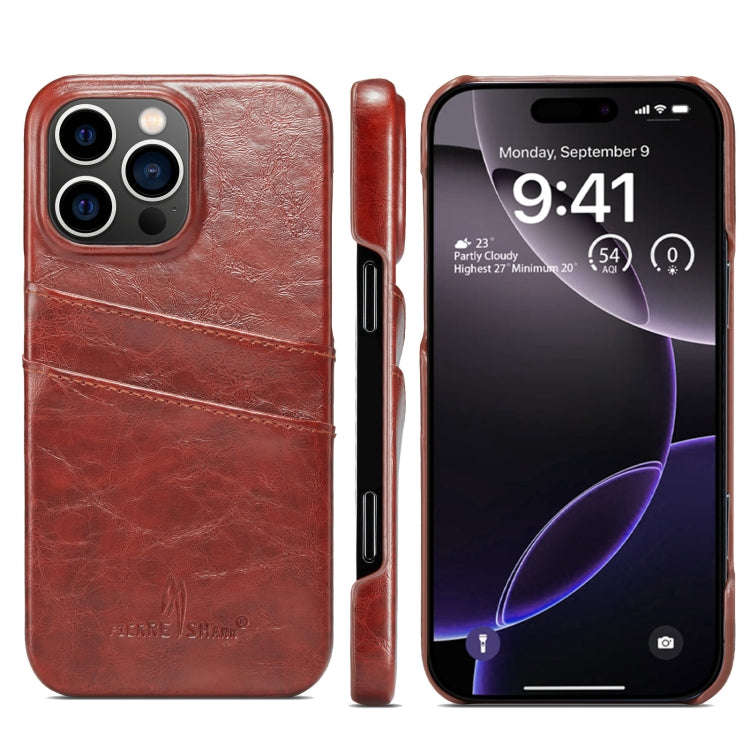 Fierre Shann Retro Oil Wax Texture Card Slots PU Leather Phone Case, For iPhone 17e / 16e, For iP...