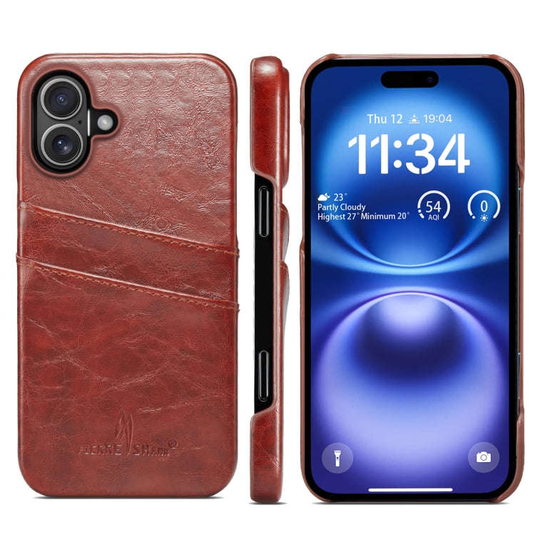 Fierre Shann Retro Oil Wax Texture Card Slots PU Leather Phone Case, For iPhone 17e / 16e, For iP...