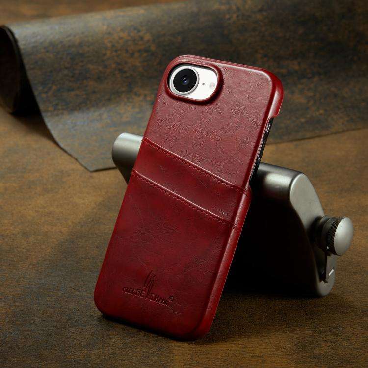 Fierre Shann Retro Oil Wax Texture Card Slots PU Leather Phone Case, For iPhone 17e / 16e, For iP...