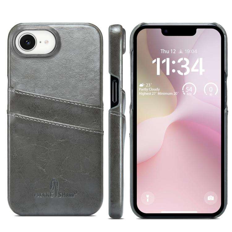 Fierre Shann Retro Oil Wax Texture Card Slots PU Leather Phone Case, For iPhone 17e / 16e, For iP...