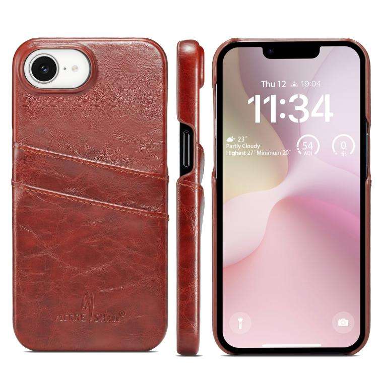 Fierre Shann Retro Oil Wax Texture Card Slots PU Leather Phone Case, For iPhone 17e / 16e, For iP...