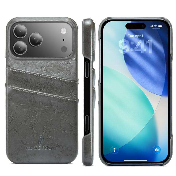 Fierre Shann Retro Oil Wax Texture Card Slots PU Leather Phone Case, For iPhone 17e / 16e, For iP...