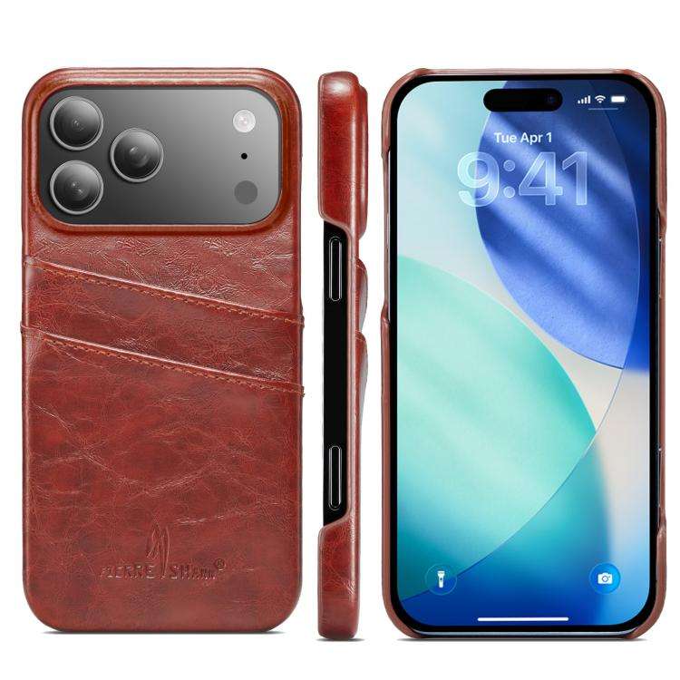 Fierre Shann Retro Oil Wax Texture Card Slots PU Leather Phone Case, For iPhone 17e / 16e, For iP...