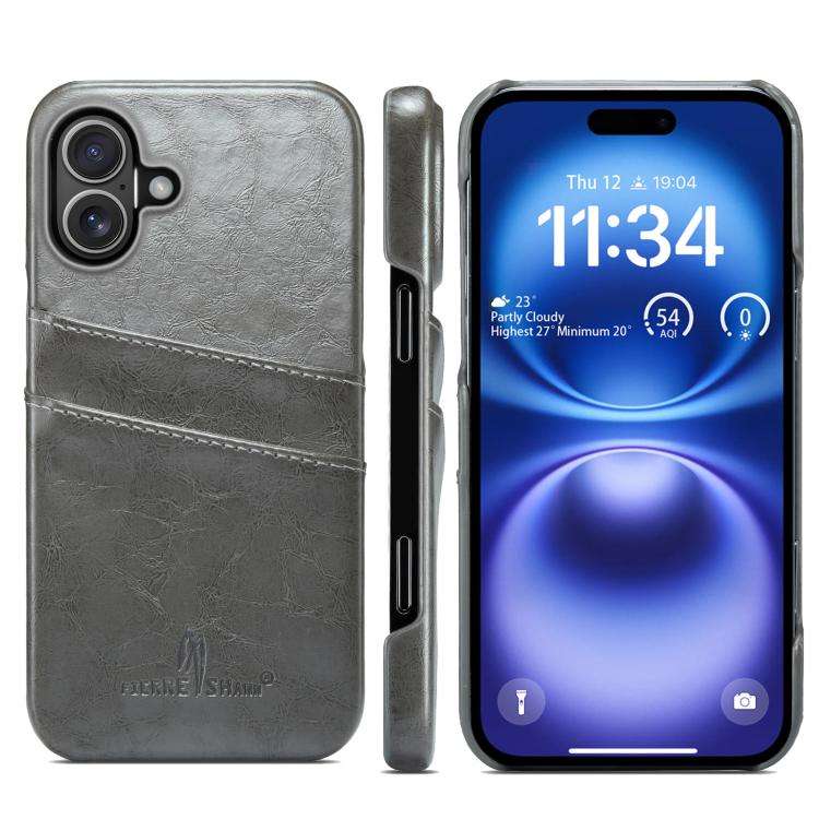 Fierre Shann Retro Oil Wax Texture Card Slots PU Leather Phone Case, For iPhone 17e / 16e, For iP...