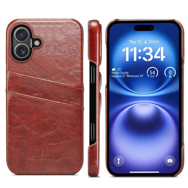 Fierre Shann Retro Oil Wax Texture Card Slots PU Leather Phone Case, For iPhone 17e / 16e, For iP...