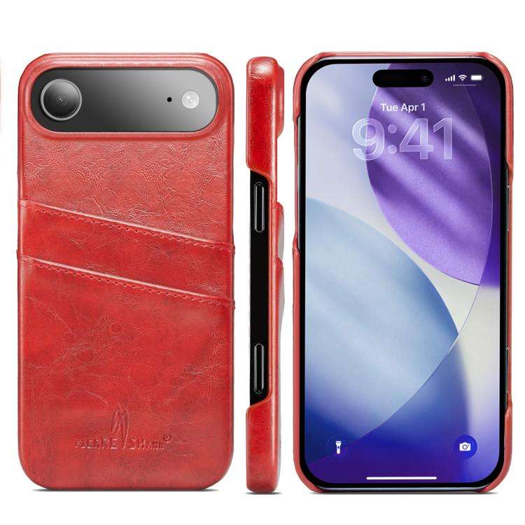 Fierre Shann Retro Oil Wax Texture Card Slots PU Leather Phone Case, For iPhone 17e / 16e, For iP...