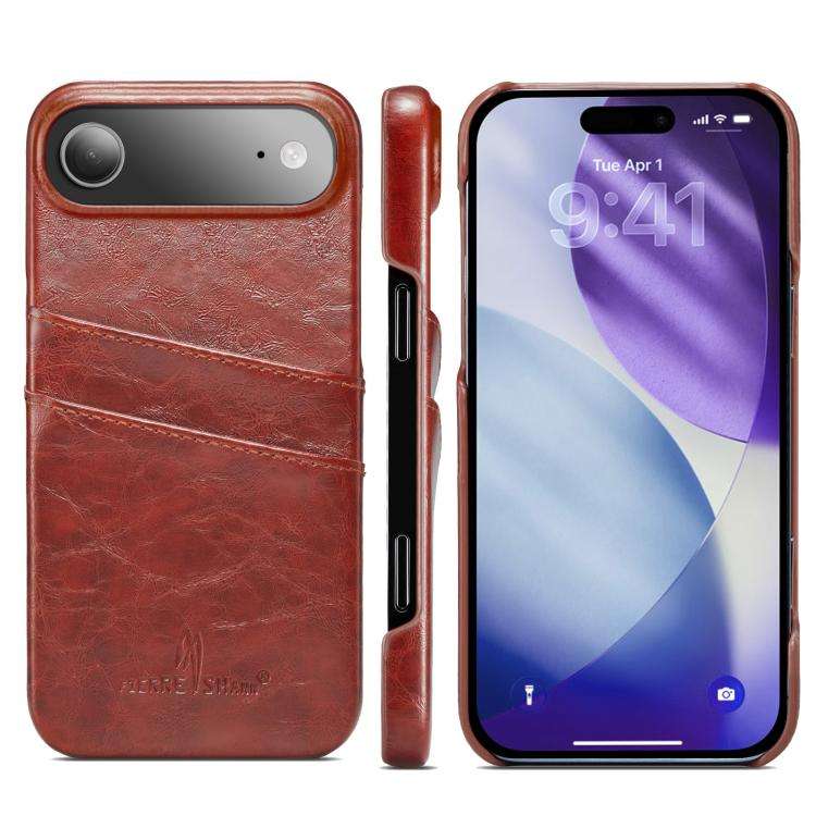 Fierre Shann Retro Oil Wax Texture Card Slots PU Leather Phone Case, For iPhone 17e / 16e, For iP...
