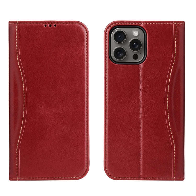 Fierre Shann Cowhide Leather Flip Leather Phone Case, For iPhone 18 Pro / 17 Pro, For iPhone 18 P...