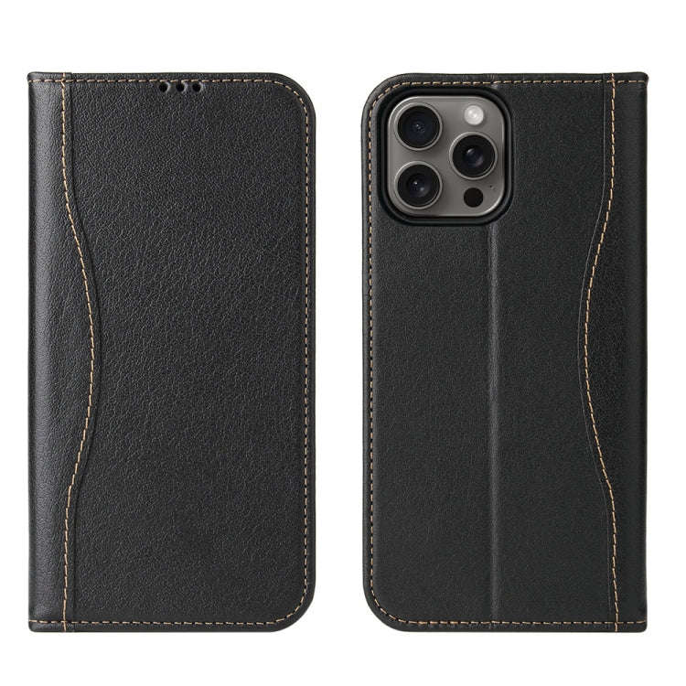 Fierre Shann Cowhide Leather Flip Leather Phone Case, For iPhone 18 Pro / 17 Pro, For iPhone 18 P...