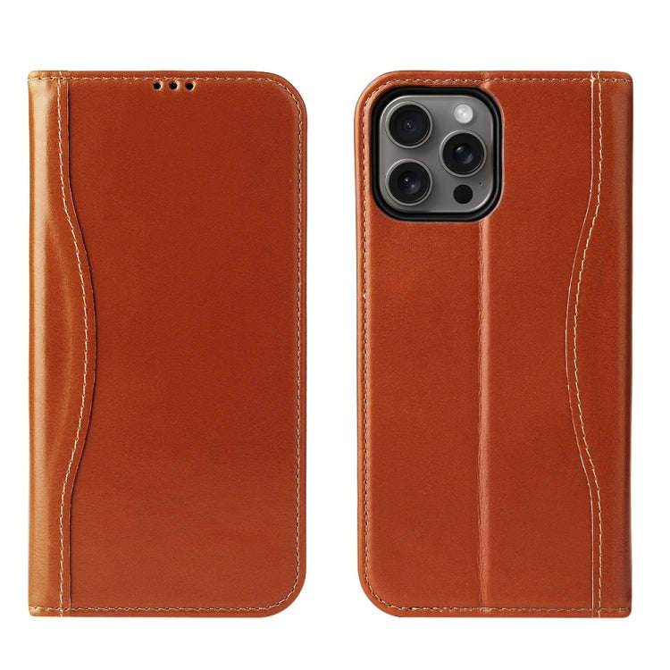 Fierre Shann Cowhide Leather Flip Leather Phone Case, For iPhone 18 Pro / 17 Pro, For iPhone 18 P...