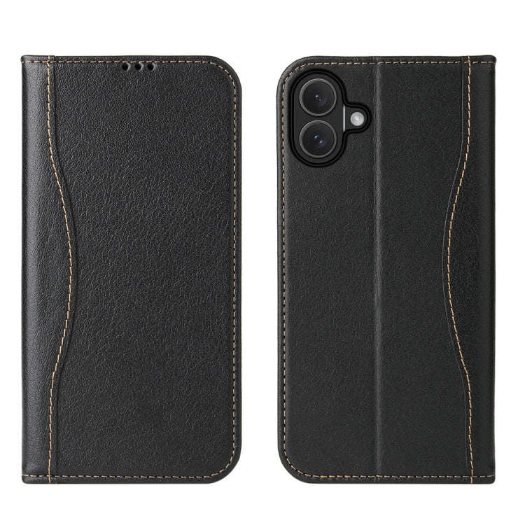 Fierre Shann Cowhide Leather Flip Leather Phone Case, For iPhone 18 Pro / 17 Pro, For iPhone 18 P...