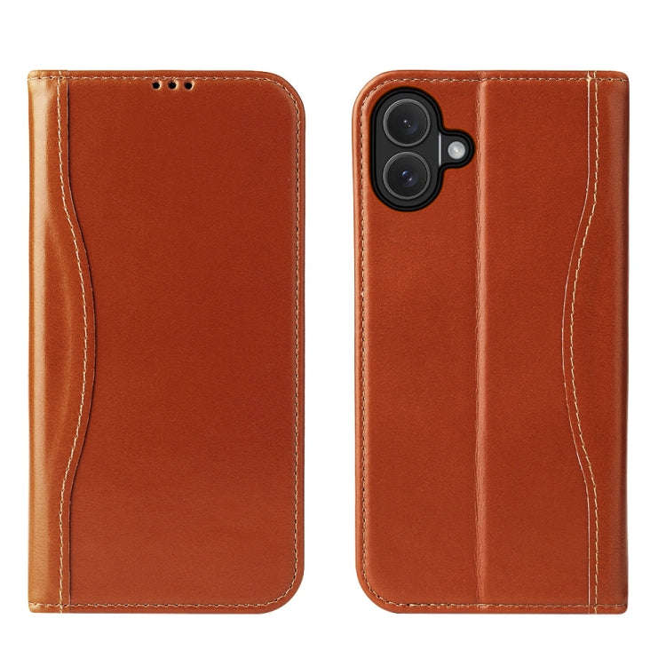 Fierre Shann Cowhide Leather Flip Leather Phone Case, For iPhone 18 Pro / 17 Pro, For iPhone 18 P...