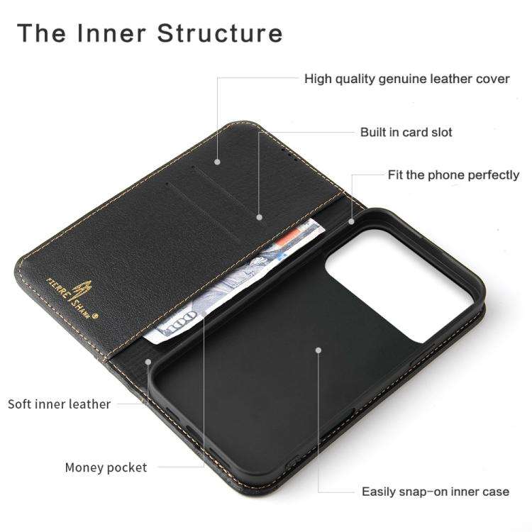 Fierre Shann Cowhide Leather Flip Leather Phone Case, For iPhone 18 Pro / 17 Pro, For iPhone 18 P...