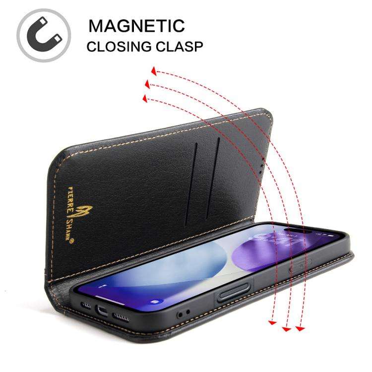 Fierre Shann Cowhide Leather Flip Leather Phone Case, For iPhone 18 Pro / 17 Pro, For iPhone 18 P...
