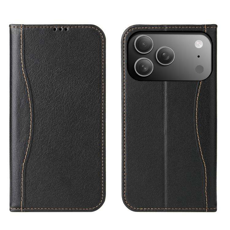 Fierre Shann Cowhide Leather Flip Leather Phone Case, For iPhone 18 Pro / 17 Pro, For iPhone 18 P...