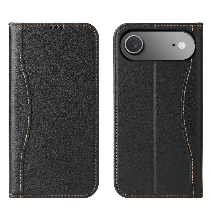 Fierre Shann Cowhide Leather Flip Leather Phone Case, For iPhone 18 Pro / 17 Pro, For iPhone 18 P...