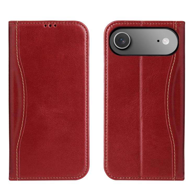 Fierre Shann Cowhide Leather Flip Leather Phone Case, For iPhone 18 Pro / 17 Pro, For iPhone 18 P...