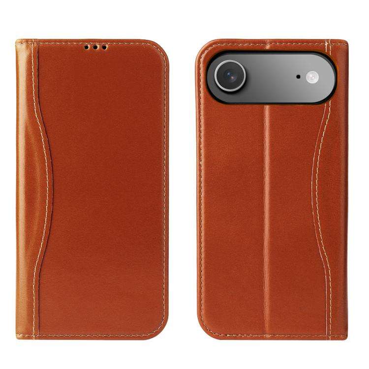 Fierre Shann Cowhide Leather Flip Leather Phone Case, For iPhone 18 Pro / 17 Pro, For iPhone 18 P...