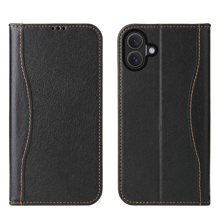 Fierre Shann Cowhide Leather Flip Leather Phone Case, For iPhone 18 Pro / 17 Pro, For iPhone 18 P...