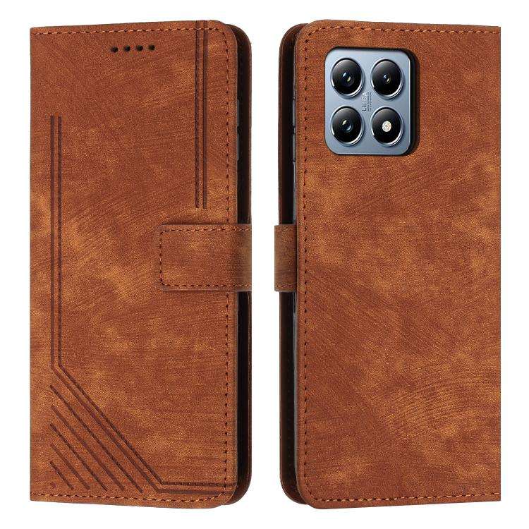 Skin Feel Stripe Pattern Leather Phone Case with Lanyard, For Xiaomi 17 Ultra, For Xiaomi 17 Pro ...
