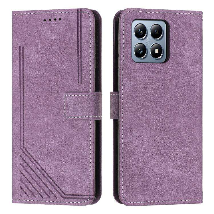 Skin Feel Stripe Pattern Leather Phone Case with Lanyard, For Xiaomi 17 Ultra, For Xiaomi 17 Pro ...