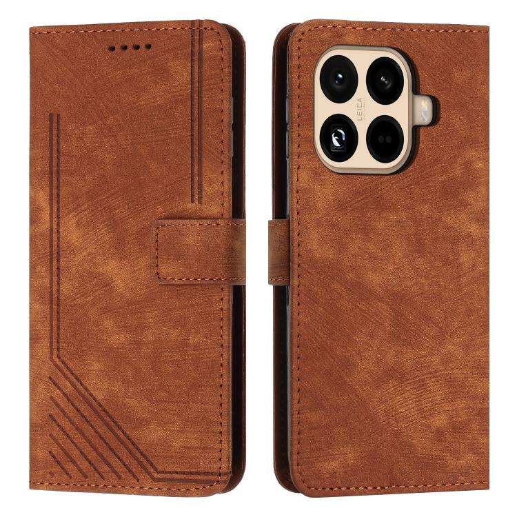 Skin Feel Stripe Pattern Leather Phone Case with Lanyard, For Xiaomi 17 Ultra, For Xiaomi 17 Pro ...