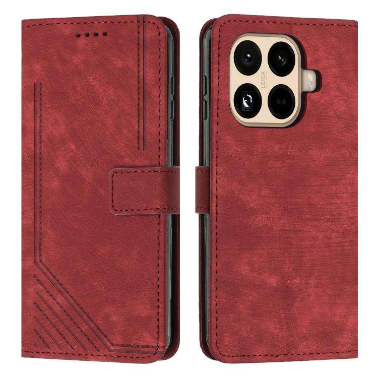 Skin Feel Stripe Pattern Leather Phone Case with Lanyard, For Xiaomi 17 Ultra, For Xiaomi 17 Pro ...
