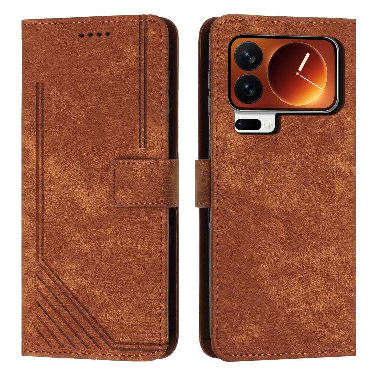 Skin Feel Stripe Pattern Leather Phone Case with Lanyard, For Xiaomi 17 Ultra, For Xiaomi 17 Pro ...