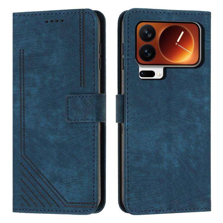 Skin Feel Stripe Pattern Leather Phone Case with Lanyard, For Xiaomi 17 Ultra, For Xiaomi 17 Pro ...