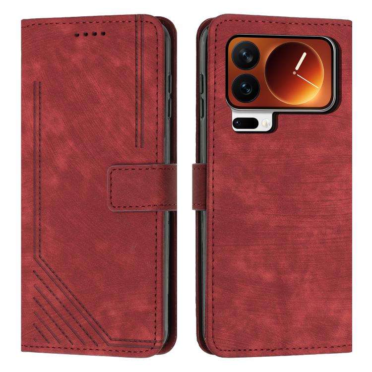 Skin Feel Stripe Pattern Leather Phone Case with Lanyard, For Xiaomi 17 Ultra, For Xiaomi 17 Pro ...