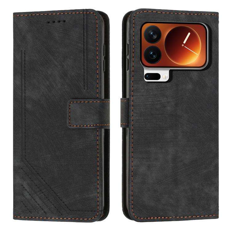 Skin Feel Stripe Pattern Leather Phone Case with Lanyard, For Xiaomi 17 Ultra, For Xiaomi 17 Pro ...