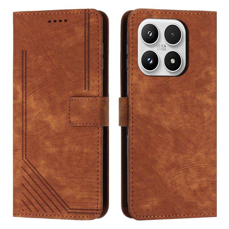 Skin Feel Stripe Pattern Leather Phone Case with Lanyard, For Xiaomi 17 Ultra, For Xiaomi 17 Pro ...