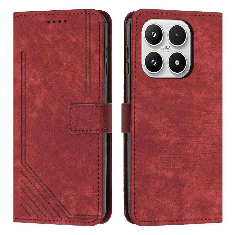 Skin Feel Stripe Pattern Leather Phone Case with Lanyard, For Xiaomi 17 Ultra, For Xiaomi 17 Pro ...