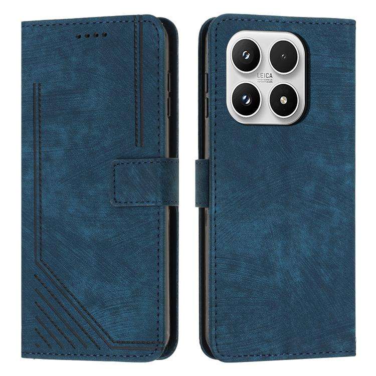 Skin Feel Stripe Pattern Leather Phone Case with Lanyard, For Xiaomi 17 Ultra, For Xiaomi 17 Pro ...