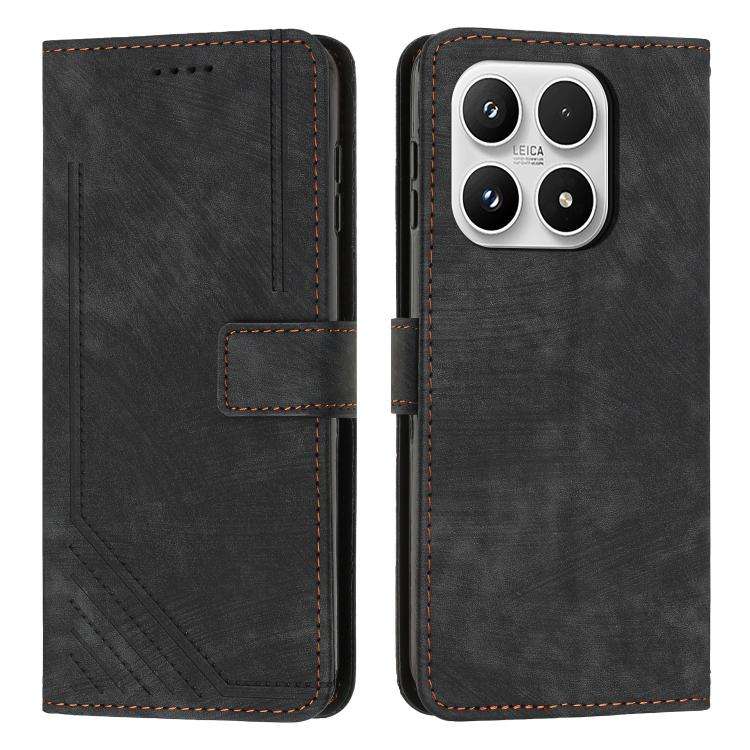 Skin Feel Stripe Pattern Leather Phone Case with Lanyard, For Xiaomi 17 Ultra, For Xiaomi 17 Pro ...