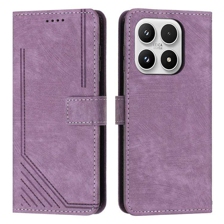Skin Feel Stripe Pattern Leather Phone Case with Lanyard, For Xiaomi 17 Ultra, For Xiaomi 17 Pro ...