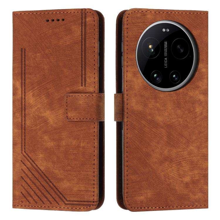 Skin Feel Stripe Pattern Leather Phone Case with Lanyard, For Xiaomi 17 Ultra, For Xiaomi 17 Pro ...