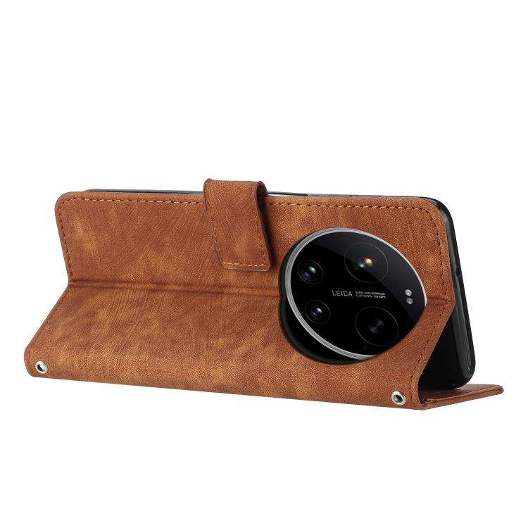 Skin Feel Stripe Pattern Leather Phone Case with Lanyard, For Xiaomi 17 Ultra, For Xiaomi 17 Pro ...