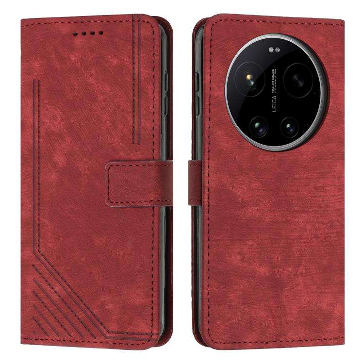 Skin Feel Stripe Pattern Leather Phone Case with Lanyard, For Xiaomi 17 Ultra, For Xiaomi 17 Pro ...