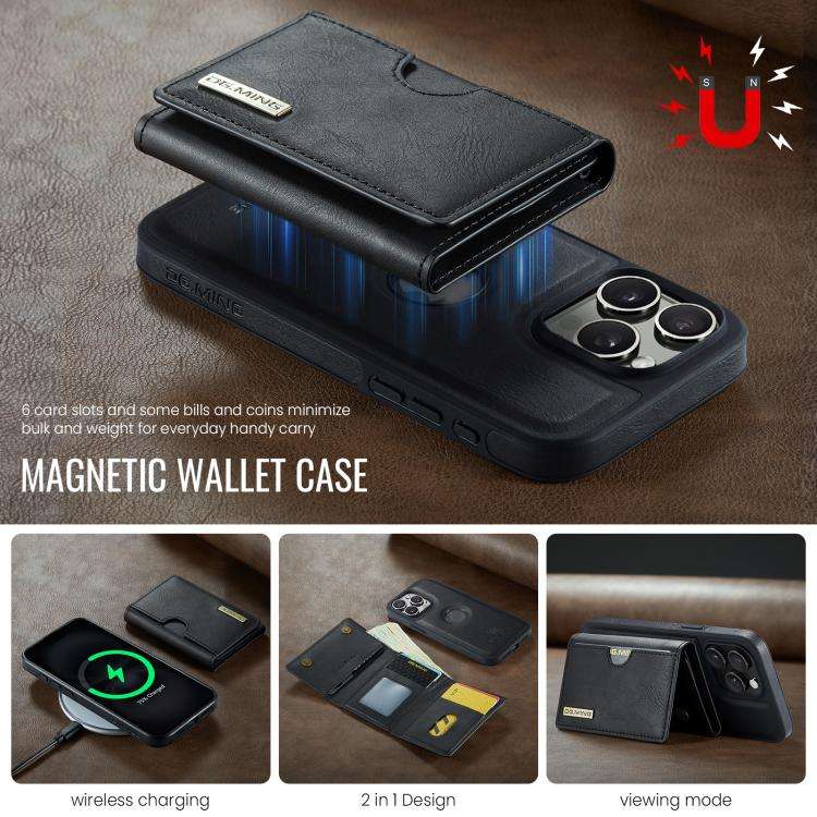 DG.MING M6 Series RFID Tri-fold Card Bag Removable Leather Phone Case, For iPhone 15 Pro Max, For...