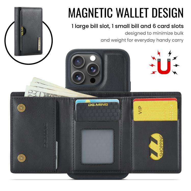 DG.MING M6 Series RFID Tri-fold Card Bag Removable Leather Phone Case, For iPhone 15 Pro Max, For...