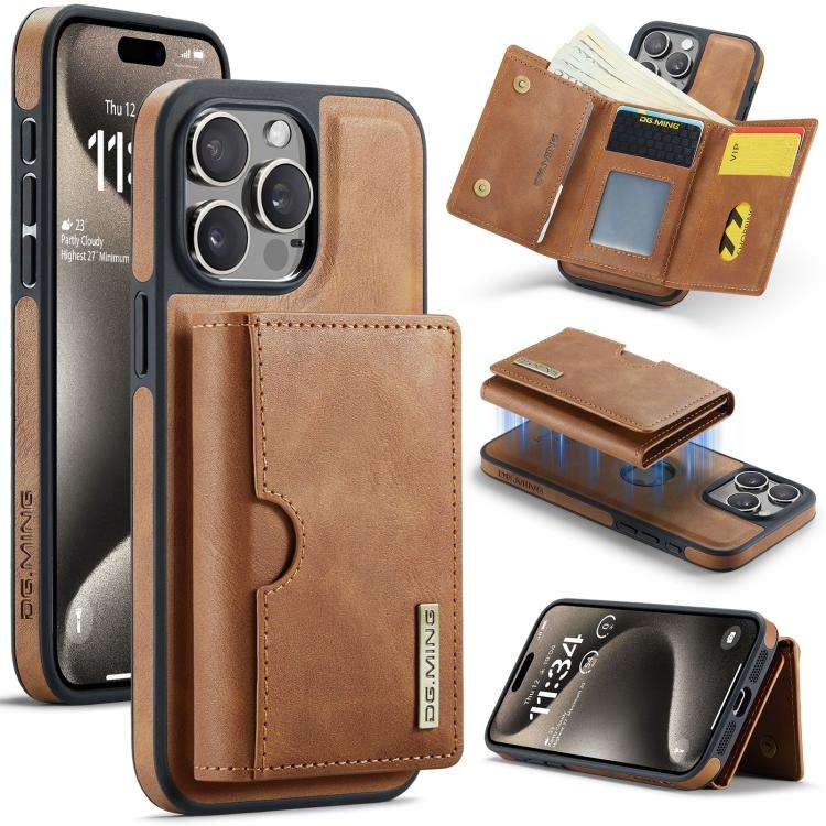 DG.MING M6 Series RFID Tri-fold Card Bag Removable Leather Phone Case, For iPhone 15 Pro Max, For...