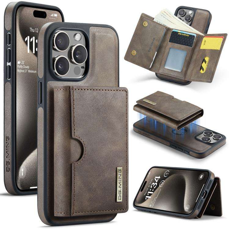 DG.MING M6 Series RFID Tri-fold Card Bag Removable Leather Phone Case, For iPhone 15 Pro Max, For...