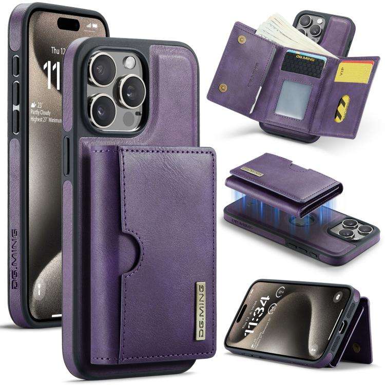 DG.MING M6 Series RFID Tri-fold Card Bag Removable Leather Phone Case, For iPhone 15 Pro Max, For...