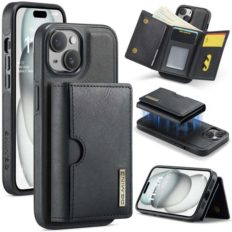 DG.MING M6 Series RFID Tri-fold Card Bag Removable Leather Phone Case, For iPhone 15 Pro Max, For...