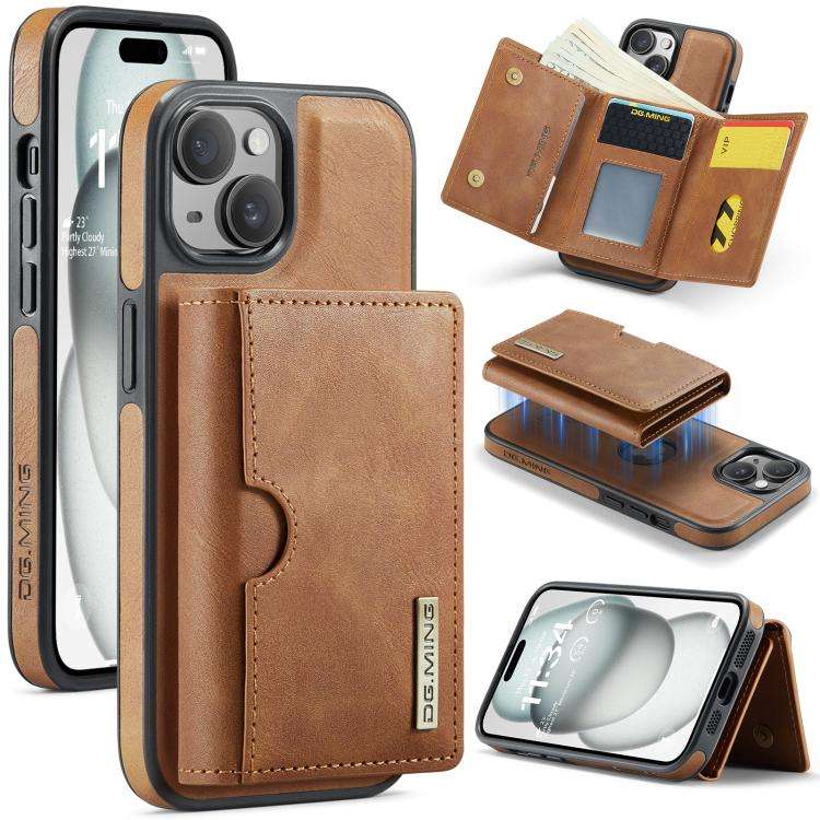 DG.MING M6 Series RFID Tri-fold Card Bag Removable Leather Phone Case, For iPhone 15 Pro Max, For...
