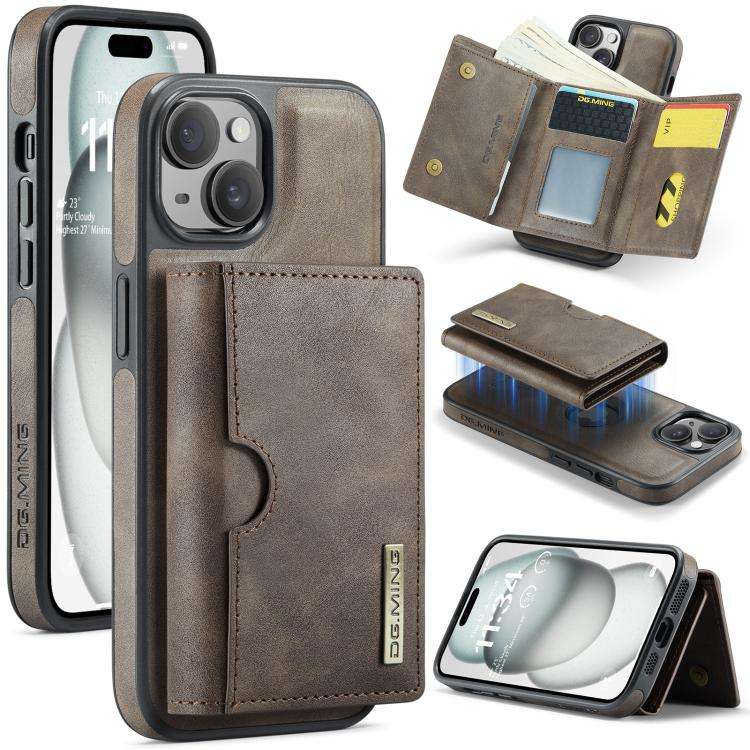 DG.MING M6 Series RFID Tri-fold Card Bag Removable Leather Phone Case, For iPhone 15 Pro Max, For...