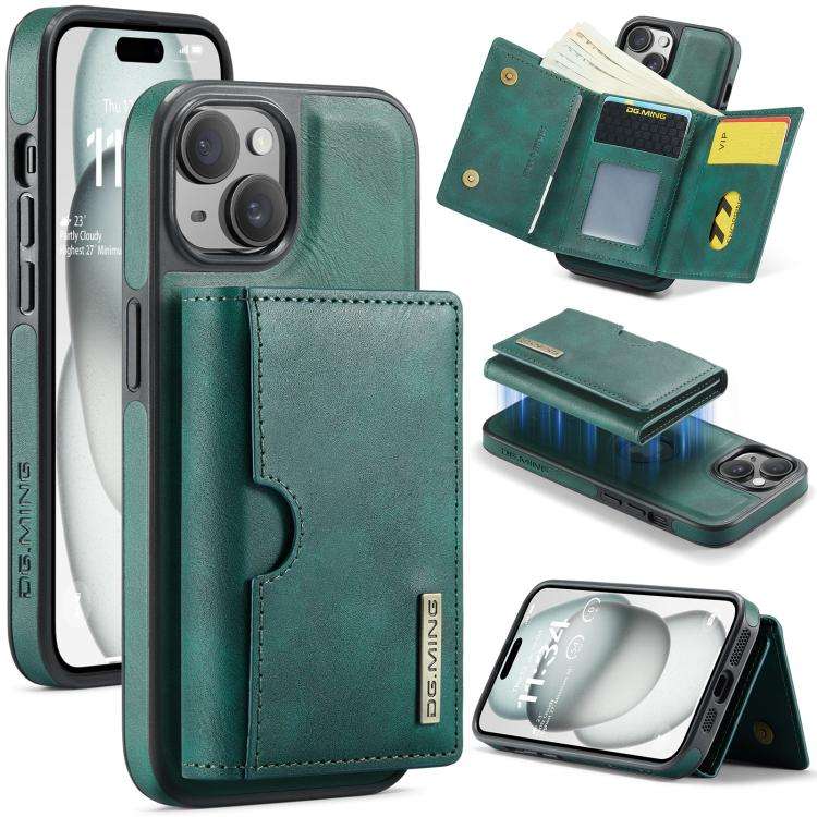 DG.MING M6 Series RFID Tri-fold Card Bag Removable Leather Phone Case, For iPhone 15 Pro Max, For...